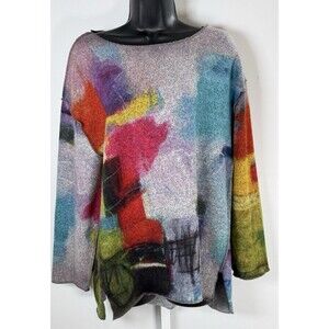 Lily London Women's Top Multicolor Abstract L Tunic Lagenlook Artsy Lightweight